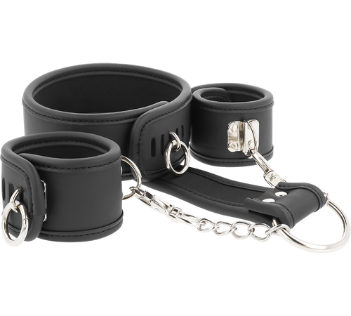 FETISH SUBMISSIVE - COLLAR Y ESPOSAS CUERO VEGANO CON FORRO DE NEOPRENO