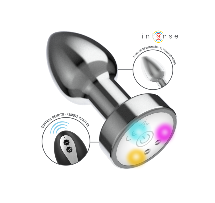 PLUG ANAL TALLA M DE METAL VIBRADOR CON LUCES LED MULTICOLOR Y CONTROL REMOTO - Imagen 2